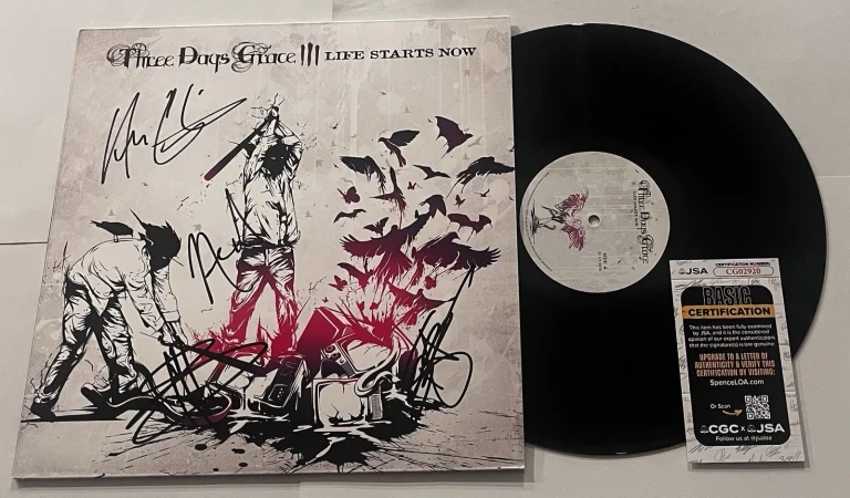 THREE DAYS GRACE SIGNED LIFE STARTS NOW LP VINYL RECORD ALBUM ADAM GONTIER JSA