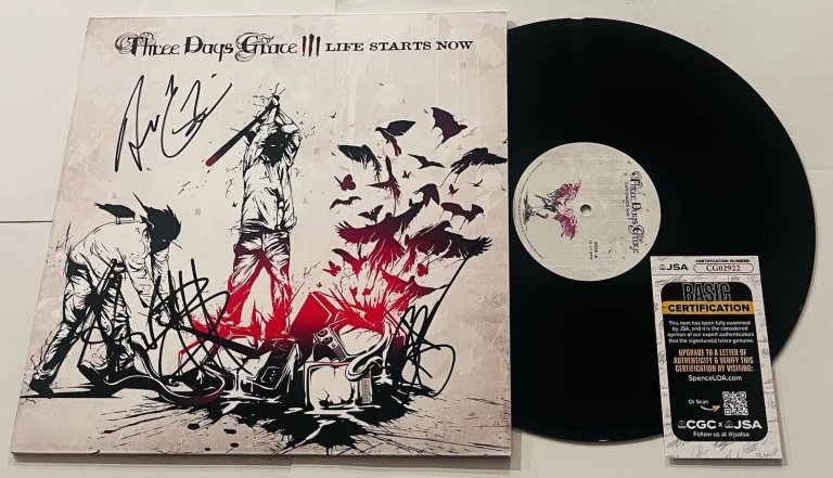 THREE DAYS GRACE SIGNED LIFE STARTS NOW LP VINYL RECORD ALBUM ADAM GONTIER JSA