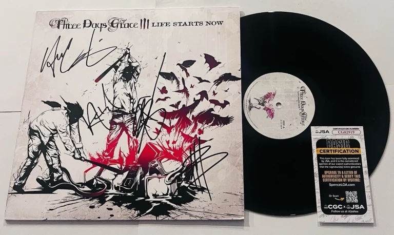 THREE DAYS GRACE SIGNED LIFE STARTS NOW LP VINYL RECORD ALBUM ADAM GONTIER JSA