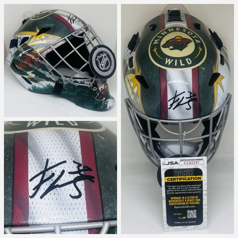 FILIP GUSTAVSSON SIGNED MINNESOTA WILD FULL SIZE FS GOALIE HELMET MASK JSA COA