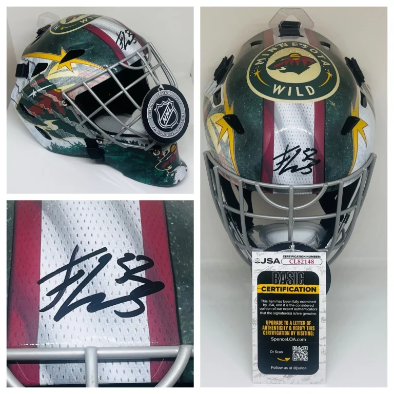 FILIP GUSTAVSSON SIGNED MINNESOTA WILD FULL SIZE FS GOALIE HELMET MASK JSA COA