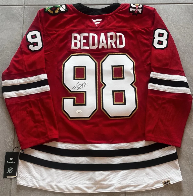 CONNOR BEDARD SIGNED CHICAGO BLACKHAWKS 100 FANATICS PREMIUM HOCKEY JERSEY JSA
