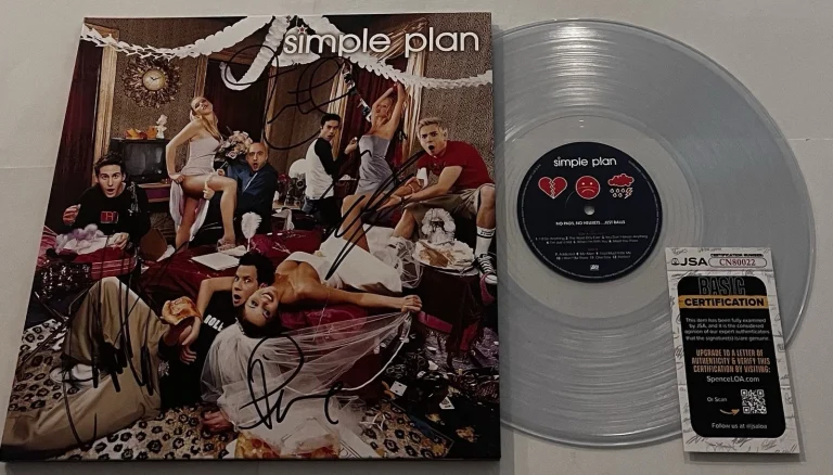 SIMPLE PLAN SIGNED NO PADS NO HELMETS JUST BALLS LP VINYL RECORD ALBUM JSA COA