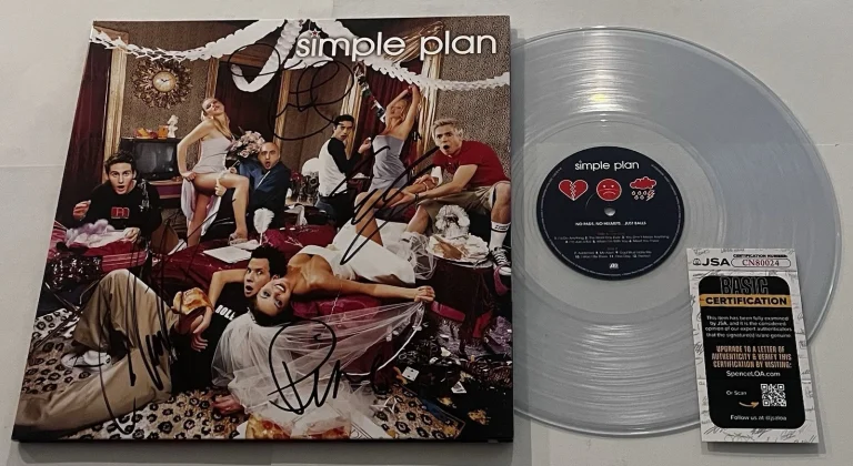 SIMPLE PLAN SIGNED NO PADS NO HELMETS JUST BALLS LP VINYL RECORD ALBUM JSA COA