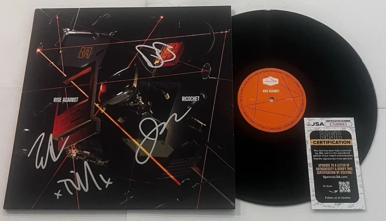 RISE AGAINST BAND SIGNED RICOCHET LP VINYL RECORD TIM MCILRATH +3 JSA COA
