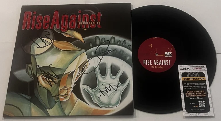 RISE AGAINST BAND SIGNED THE UNRAVELING LP VINYL RECORD TIM MCILRATH +3 JSA COA