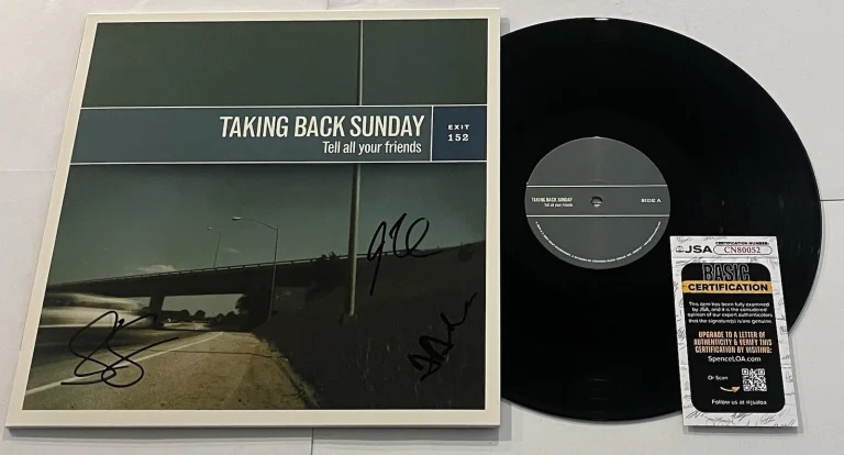 TAKING BACK SUNDAY SIGNED TELL ALL YOUR FRIENDS LP VINYL RECORD ADAM +2  JSA COA