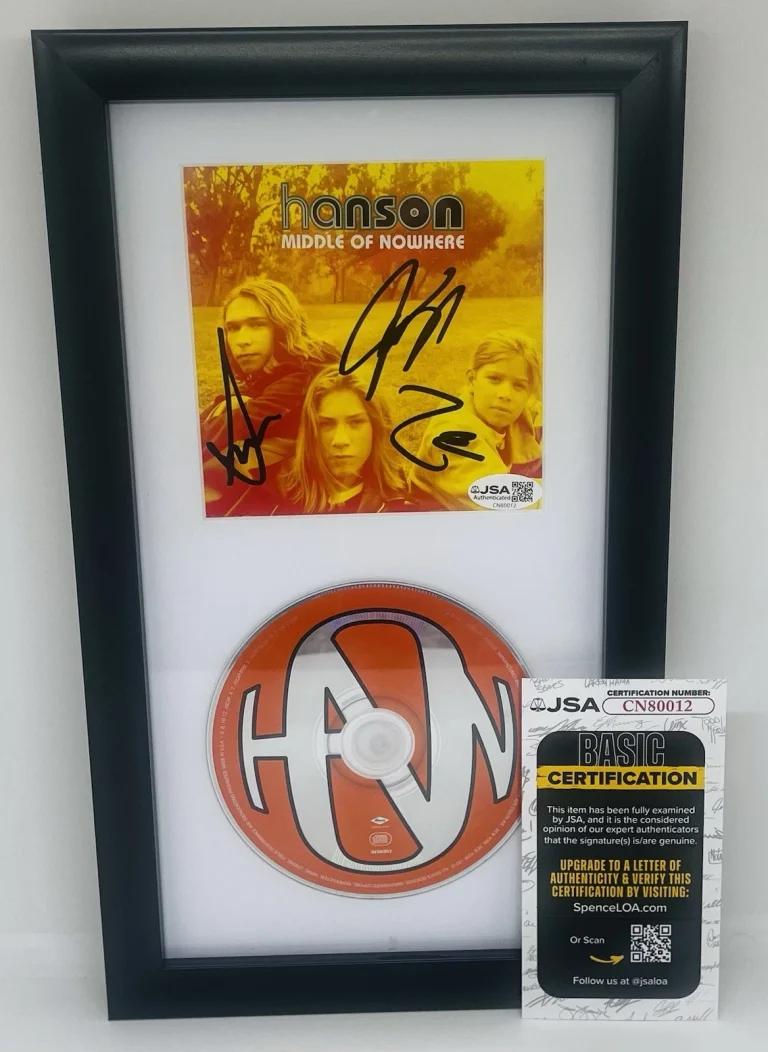 HANSON BAND SIGNED MIDDLE OF NOWHERE FRAMED CD ALBUM ISAAC ZAC TAYLOR JSA COA