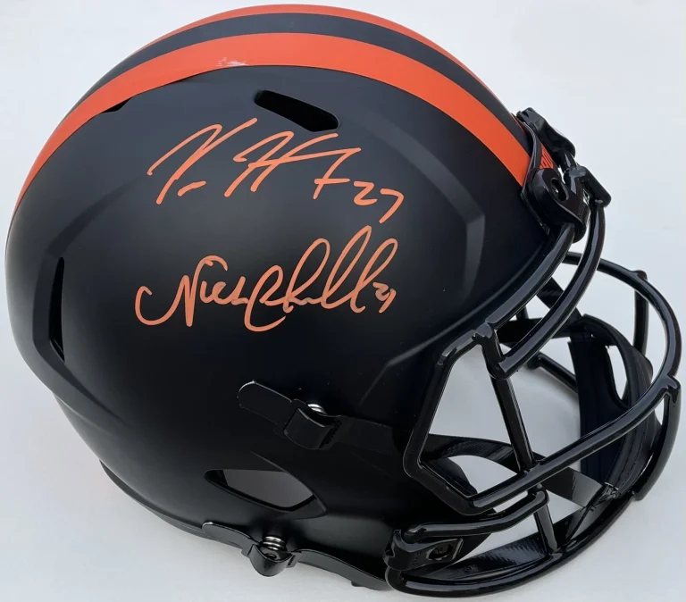 JSA Browns NICK CHUBB & KAREEM HUNT Signed Autographed ECLIPSE Football Helmet