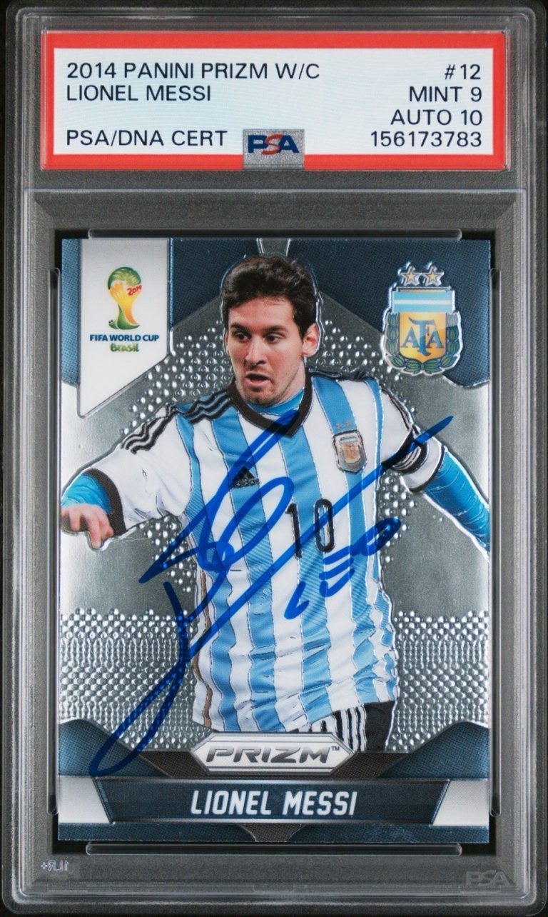 Lionel Messi Signed 2014 Panini Prizm World Cup Soccer #12 PSA/DNA 9/10 AUTO