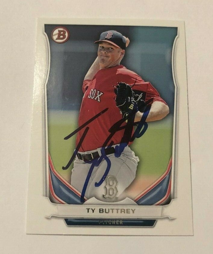 TY BUTTREY SIGNED 2014 BOWMAN PROSPECT ROOKIE CARD AUTO
