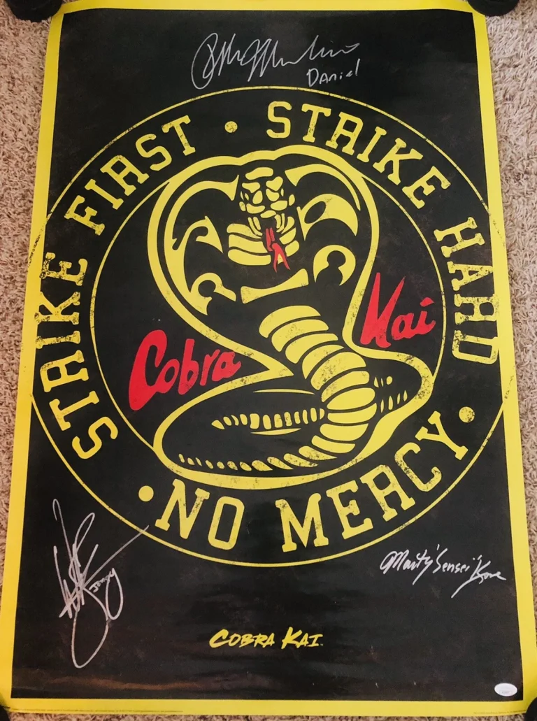 RALPH MACCHIO WILLIAM ZABKA MARTIN KOVE SIGNED COBRA KAI SHOW 24X36 POSTER JSA