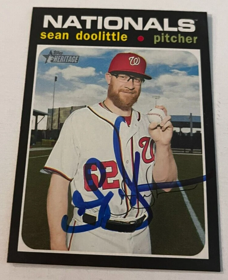 SEAN DOOLITTLE SIGNED 2020 TOPPS HERITAGE BASEBALL CARD AUTO