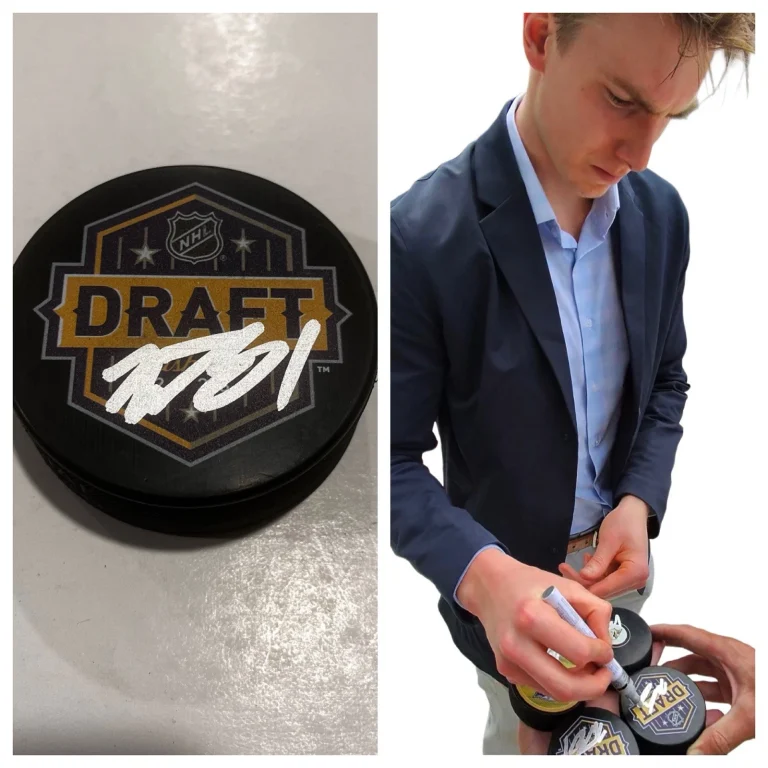 MATTHEW WOOD SIGNED NASHVILLE PREDATORS 2023 NHL DRAFT HOCKEY PUCK W/ CASE COA