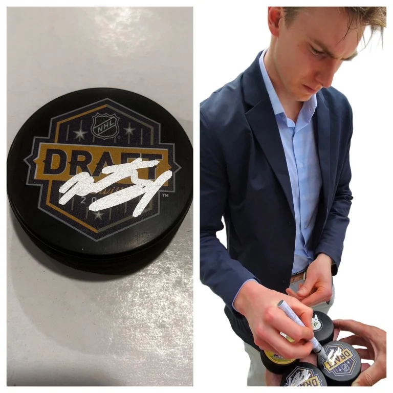 MATTHEW WOOD SIGNED NASHVILLE PREDATORS 2023 NHL DRAFT HOCKEY PUCK W/ CASE COA