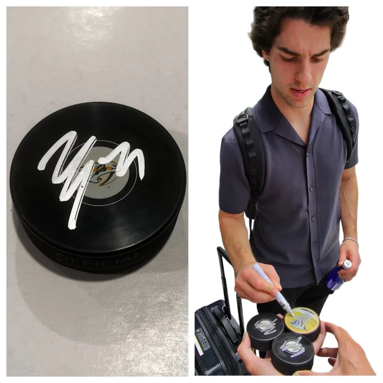 LUKE EVANGELISTA SIGNED NASHVILLE PREDATORS HOCKEY PUCK W/ CASE COA