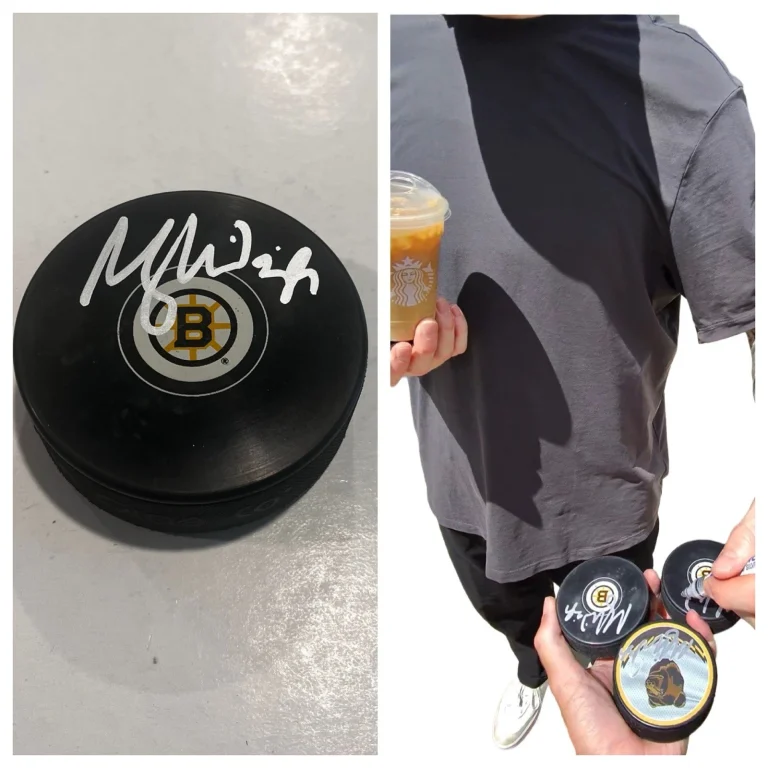 MORGAN GEEKIE SIGNED BOSTON BRUINS HOCKEY PUCK W/ CASE COA