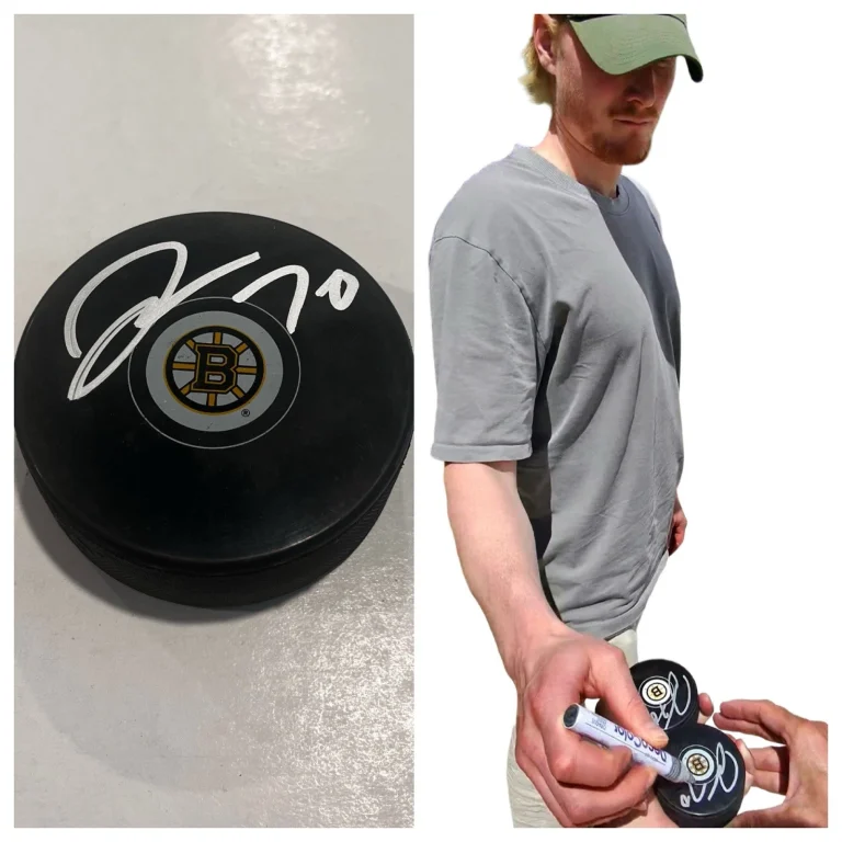 JOONAS KORPISALO SIGNED BOSTON BRUINS HOCKEY PUCK W/ CASE COA