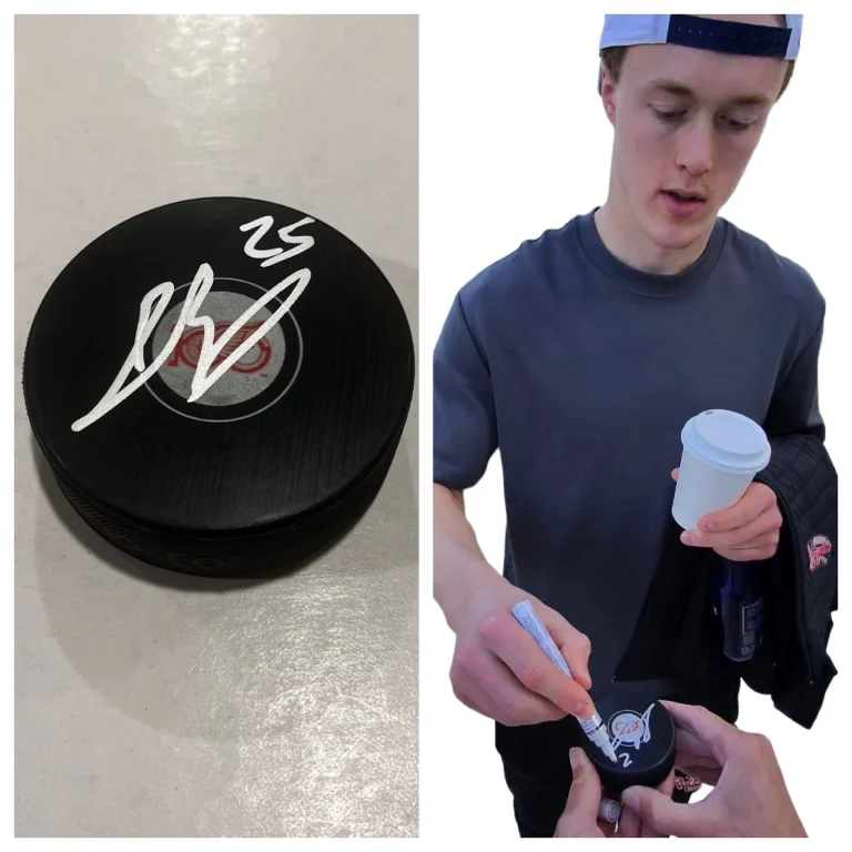 JACOB BERNARD-DOCKER SIGNED DETROIT RED WINGS HOCKEY PUCK W/ CASE COA