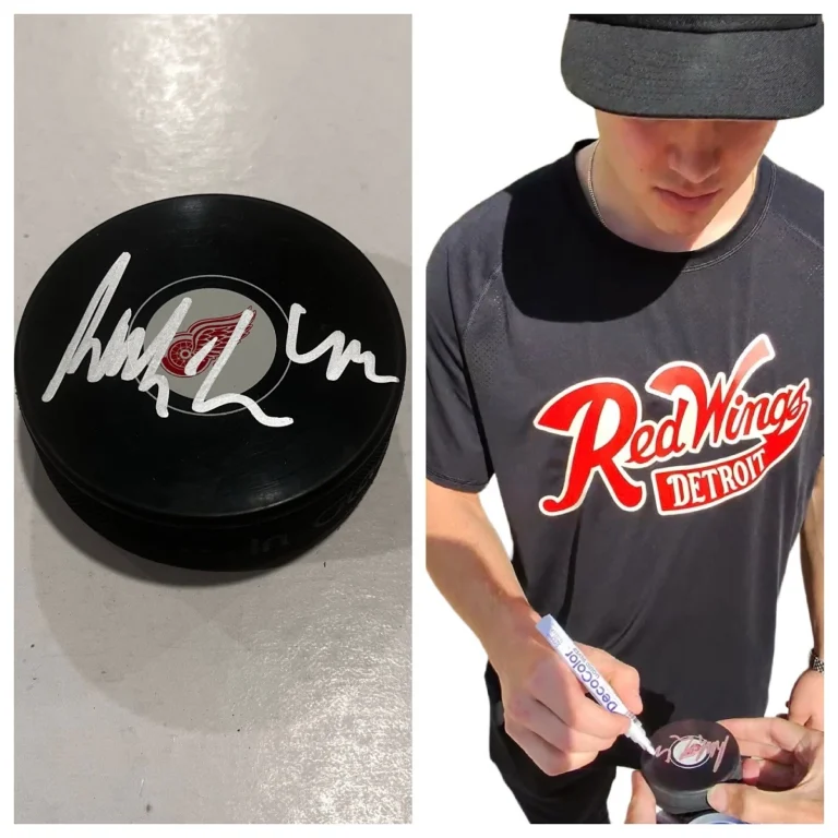 AXEL SANDIN-PELLIKA SIGNED DETROIT RED WINGS HOCKEY PUCK W/ CASE COA