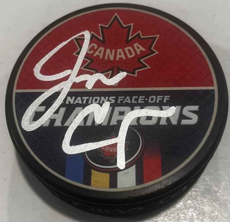 JON COOPER SIGNED CANADA 4 NATIONS HOCKEY PUCK W/ CASE TAMPA BAY LIGHTNING COA