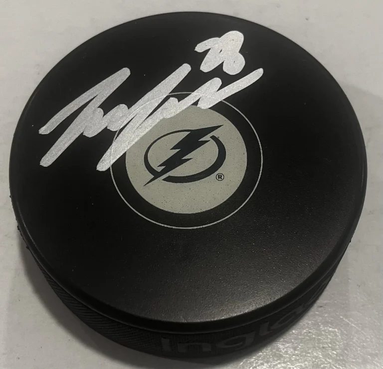 ZEMGUS GIRGENSONS SIGNED TAMPA BAY LIGHTNING HOCKEY PUCK W/ CASE COA