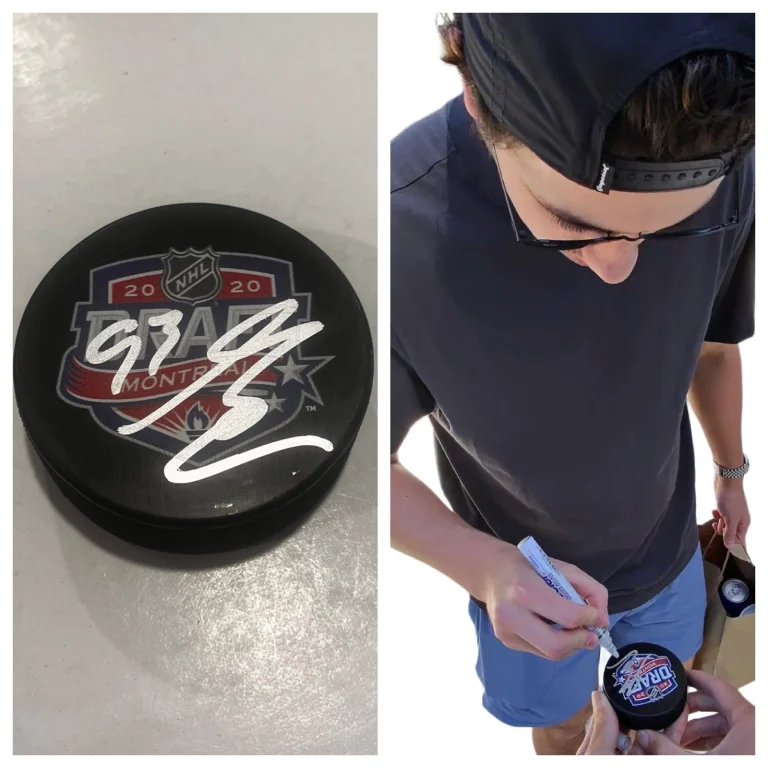 GAGE GONCALVES SIGNED TAMPA BAY LIGHTNING 2020 NHL DRAFT HOCKEY PUCK W/ CASE COA