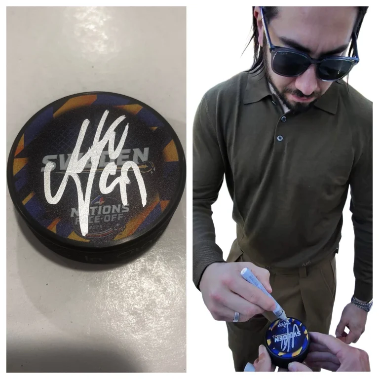 MIKA ZIBANEJAD SIGNED SWEDEN 4 NATIONS HOCKEY PUCK W/ CASE NEW YORK RANGERS COA