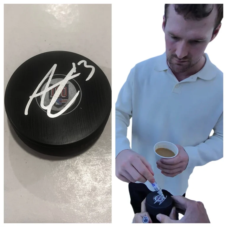 ALEXIS LAFRENIERE SIGNED NEW YORK RANGERS HOCKEY PUCK W/ CASE COA