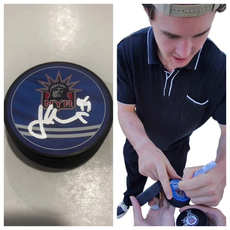 JAROSLAV CHMELAR SIGNED NEW YORK RANGERS HOCKEY PUCK W/ CASE COA