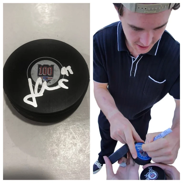 JAROSLAV CHMELAR SIGNED NEW YORK RANGERS HOCKEY PUCK W/ CASE COA