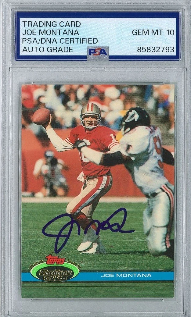 Joe Montana Signed 1991 Topps Stadium Club #327 Card PSA #2793 GEM MINT 10 AUTO