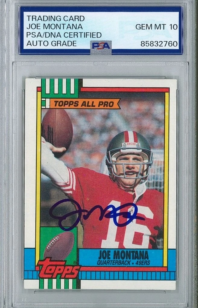 Joe Montana Signed 1990 Topps #13 Card PSA 85832760 GEM MINT 10 AUTO