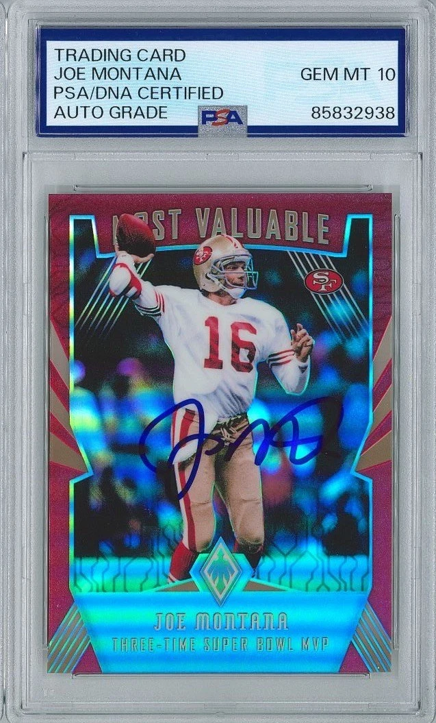 Joe Montana Signed 2018 Panini Phoenix #10 Pink Card PSA #2938 GEM MINT 10 AUTO