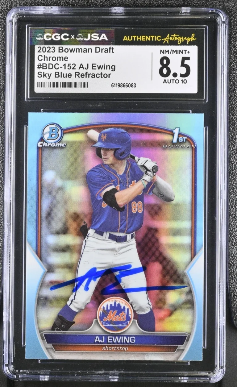 AJ EWING SIGNED 2023 BOWMAN CHROME DRAFT ROOKIE CARD BDC-152 CGC 8.5 JSA 10 AUTO