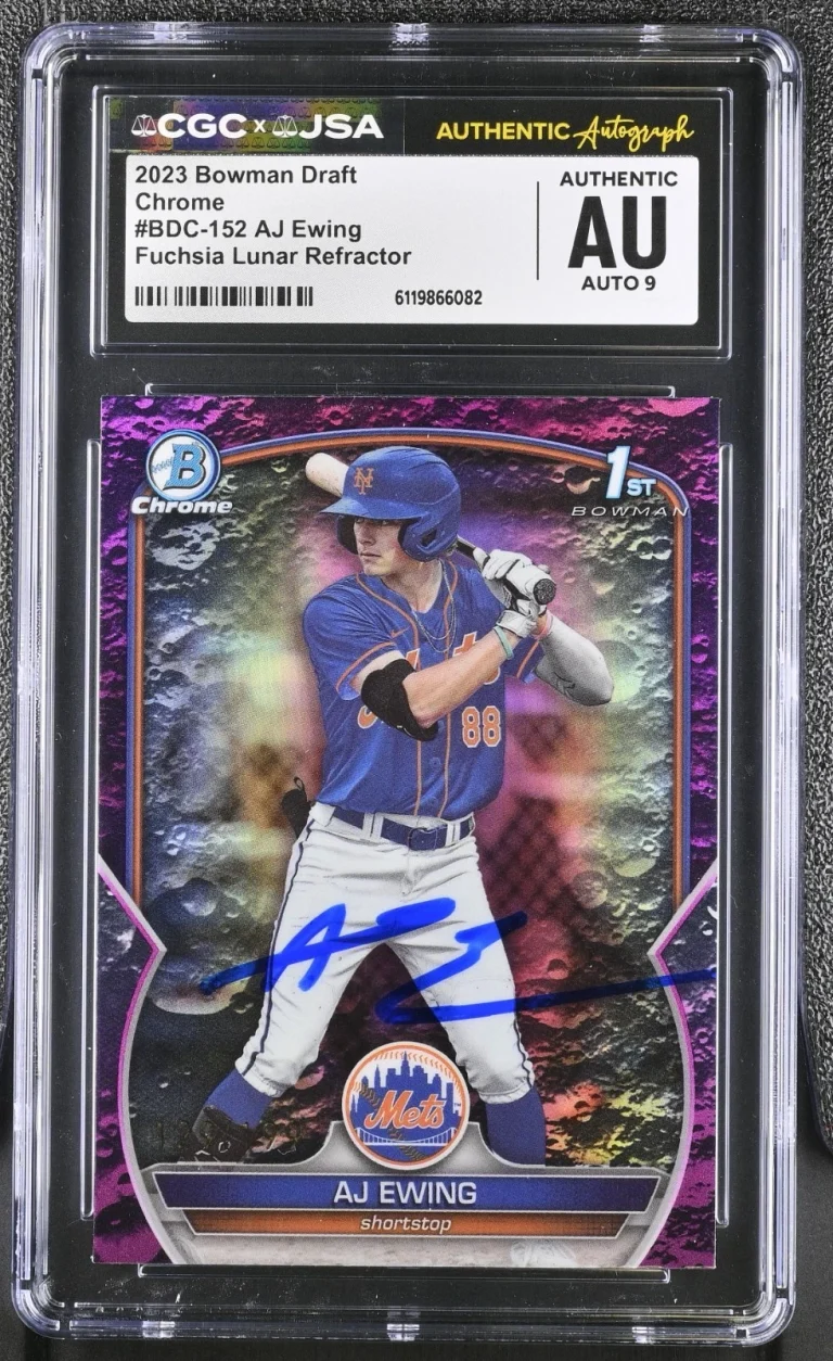 AJ EWING SIGNED 2023 BOWMAN CHROME DRAFT ROOKIE CARD #BDC-152 CGC AU JSA 9 AUTO