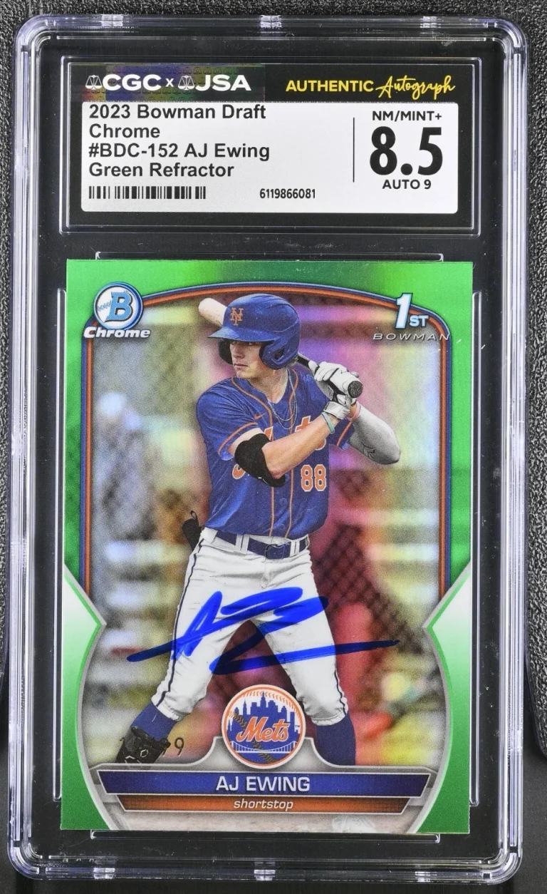 AJ EWING SIGNED 2023 BOWMAN CHROME DRAFT ROOKIE CARD #BDC-152 CGC 8.5 JSA 9 AUTO