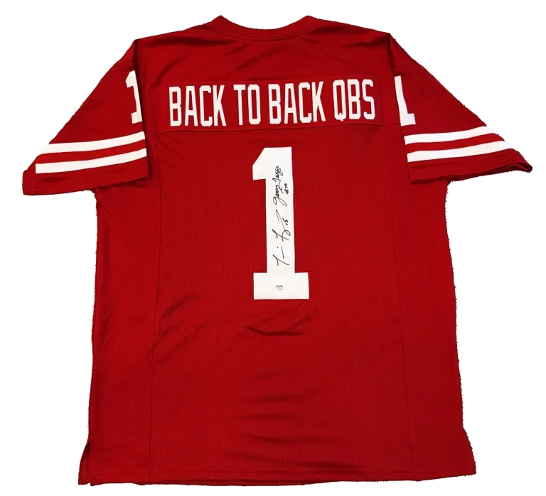 TOMMIE FRAZIER JERRY TAGGE SIGNED BACK TO BACK QBS HUSKER JERSEY PSA DNA