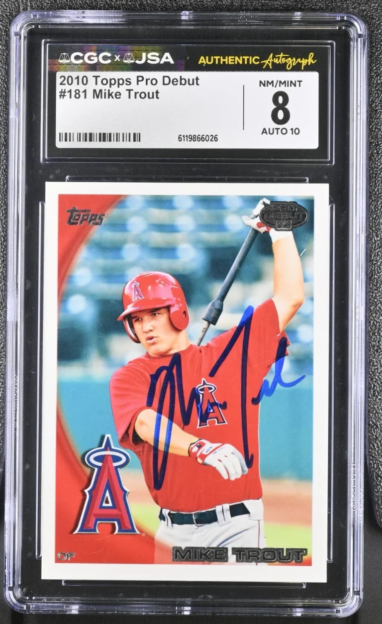 MIKE TROUT SIGNED 2010 TOPPS PRO DEBUT ROOKIE CARD #181 CGC 8 JSA 10 AUTO