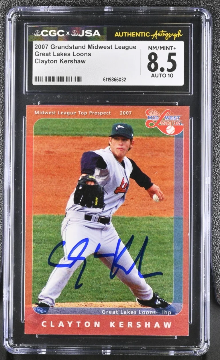 CLAYTON KERSHAW SIGNED 2007 MIDWEST LEAGUE ROOKIE CARD CGC 8.5 JSA 10 AUTO