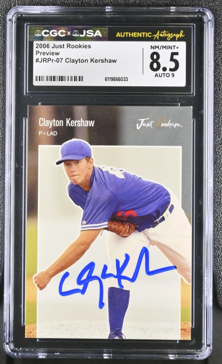 CLAYTON KERSHAW SIGNED 2006 JUST ROOKIES PREVIEW CARD JRPr-07 CGC 8.5 JSA 9 AUTO