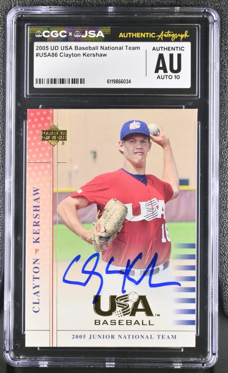 CLAYTON KERSHAW SIGNED 2005 USA BASEBALL ROOKIE CARD #USA86 CGC AU JSA 10 AUTO