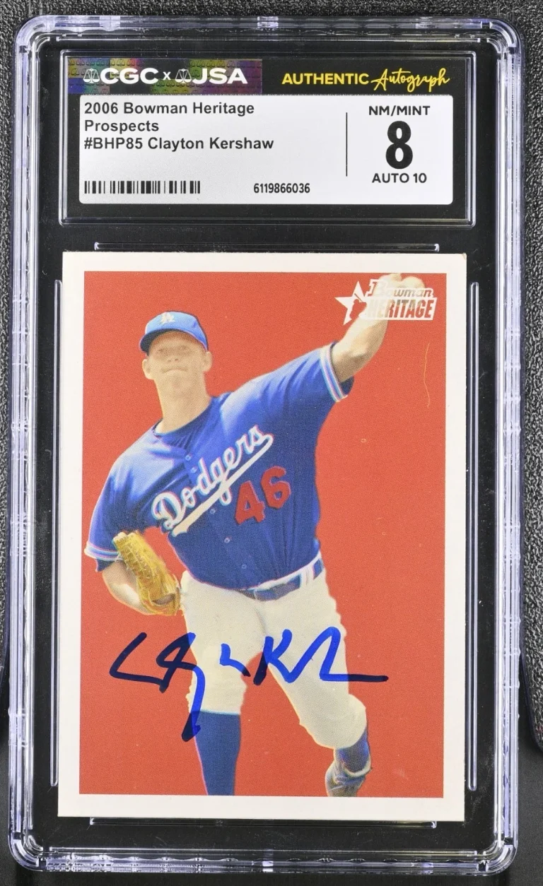 CLAYTON KERSHAW SIGNED 2006 BOWMAN HERITAGE ROOKIE CARD #BHP85 CGC 8 JSA 10 AUTO