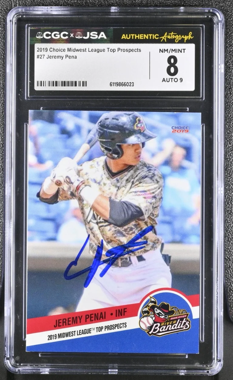 JEREMY PENA SIGNED 2019 MIDWEST LEAGUE PROSPECT ROOKIE CARD #27 CGC 8 JSA 9 AUTO