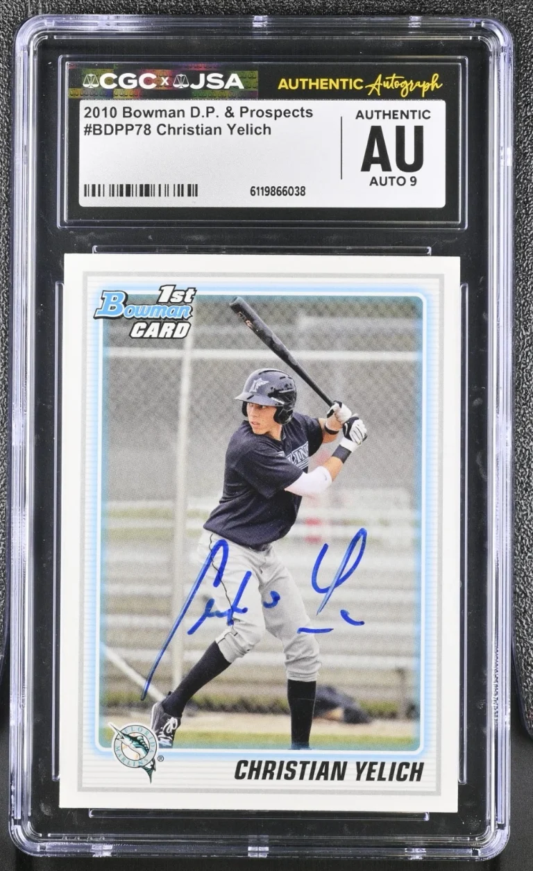 CHRISTIAN YELICH SIGNED 2010 BOWMAN DRAFT ROOKIE CARD #BDPP78 CGC AU JSA 9 AUTO