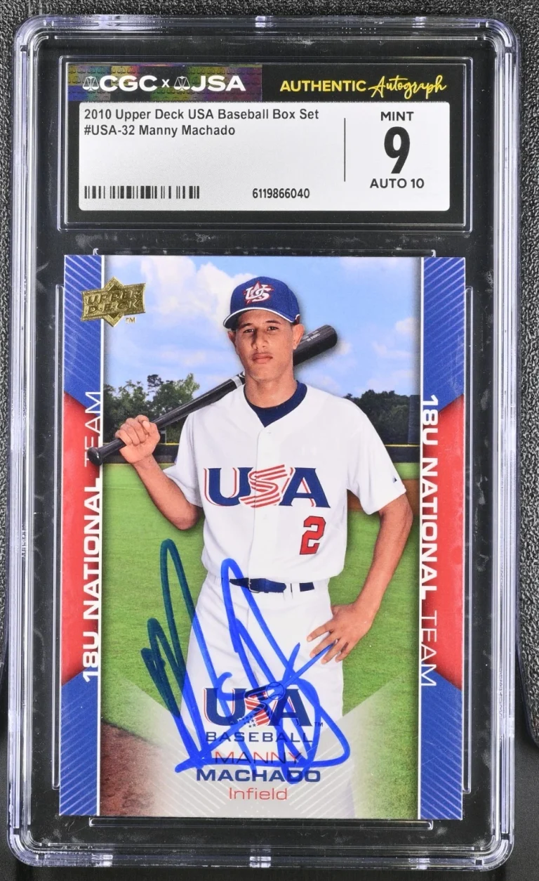 MANNY MACHADO SIGNED 2010 UPPER DECK USA BASEBALL CARD #USA-32 CGC 9 JSA 10 AUTO