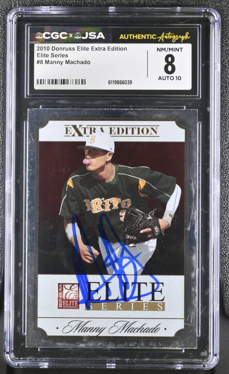 MANNY MACHADO SIGNED 2010 DONRUSS ELITE EXTRA ROOKIE CARD #8 CGC 8 JSA 10 AUTO