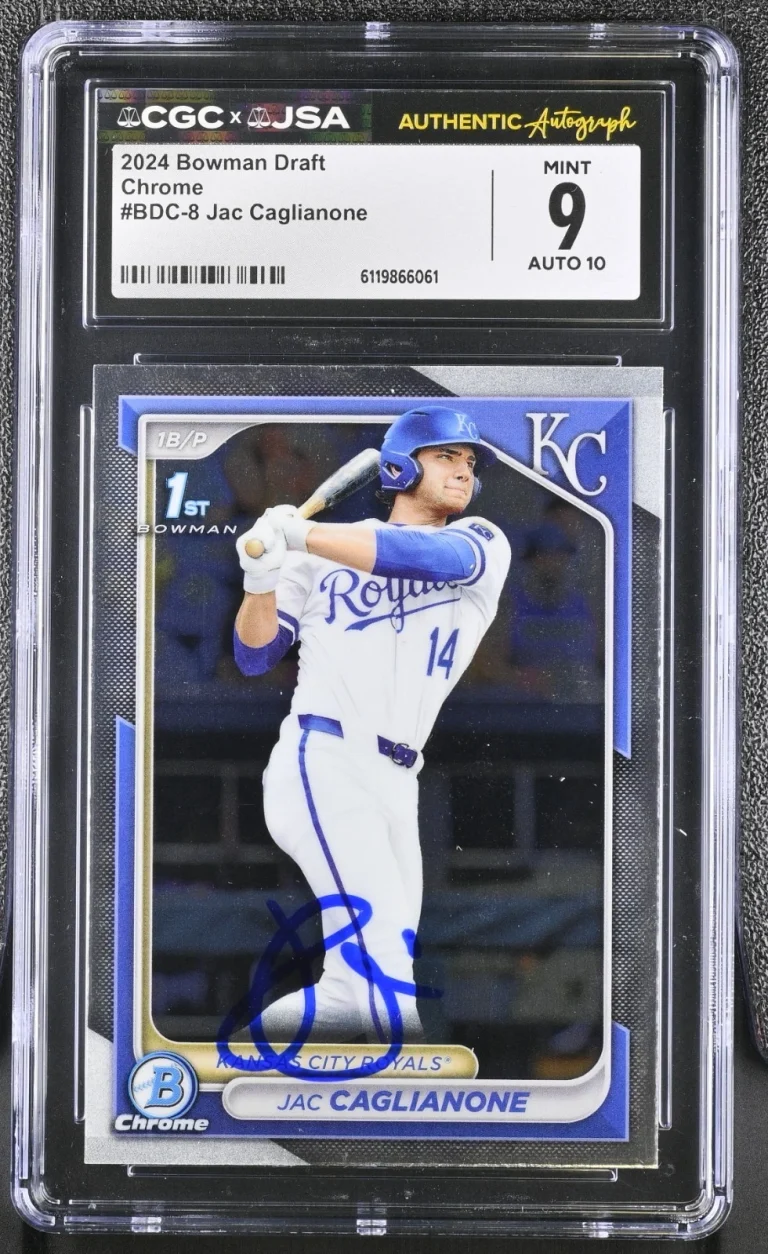 JAC CAGLIANONE SIGNED 2024 BOWMAN DRAFT CHROME CARD #BDC-8 CGC 9 JSA 10 AUTO