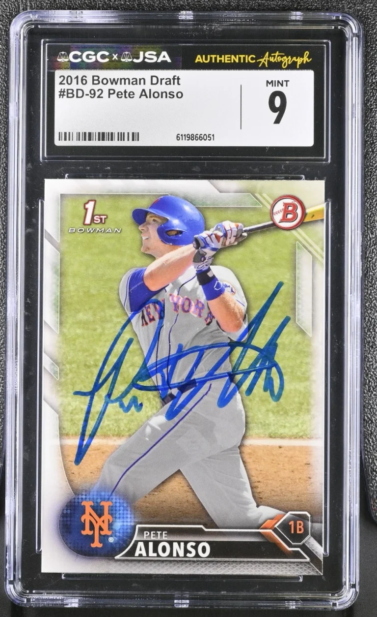 PETE ALONSO SIGNED 2016 BOWMAN DRAFT ROOKIE CARD #BD-92 CGC 9 JSA AUTO