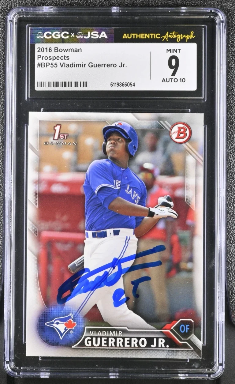 VLADIMIR GUERRERO JR SIGNED 2016 BOWMAN ROOKIE CARD #BP55 CGC 9 JSA 10 AUTO